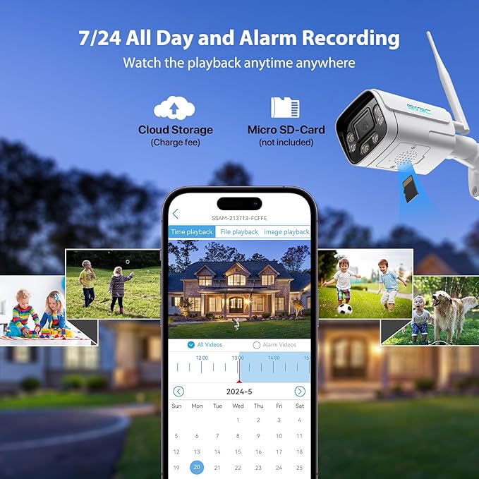SV3C 4K WiFi IP Camera Outdoor, 8MP Wired Bullet Security Cameras with Floodlight Color Night Vision, ONVIF, RTSP, Humanoid Vehicle Pet Detection, P2P Remote View, 2-way Audio, SD Card & Cloud Storage