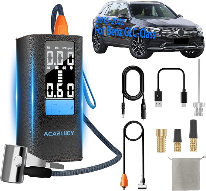 Portable Air Compressor Tire Inflator - 3X Faster Inflation,Fit for Benz GLC-Class (2015-2022), 6000mAh Battery, LCD Display & Flashlight,150PSI Auto-Shutoff