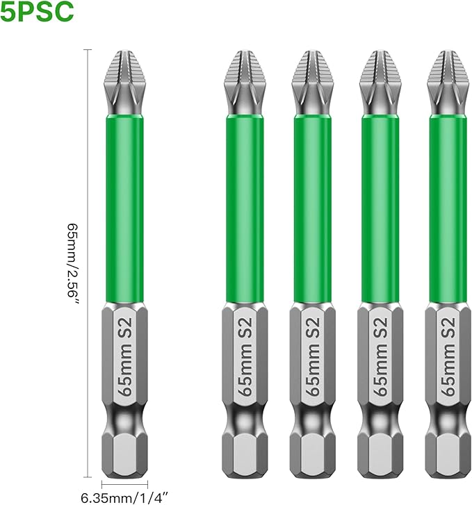 HUHAO 5Pcs High Magnetic Screwdriver Bit Set,S2 Alloy Steel Anti-Slip Drill Bit,1/4 Inch Hex Shank,Phillips Impact Screwdriver Bits Sets Waterproof Impact Batch Head for Electric Hand Tool,65mm