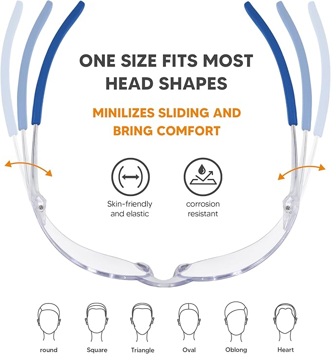 Clear Safety Glasses 24 Pack, Polycarbonate Lens with Rubber Temples, Safety Goggles Anti-Scratch Impact Resistant, Eye Protection for Work Lab Construction, Clear Lens/Blue Frame