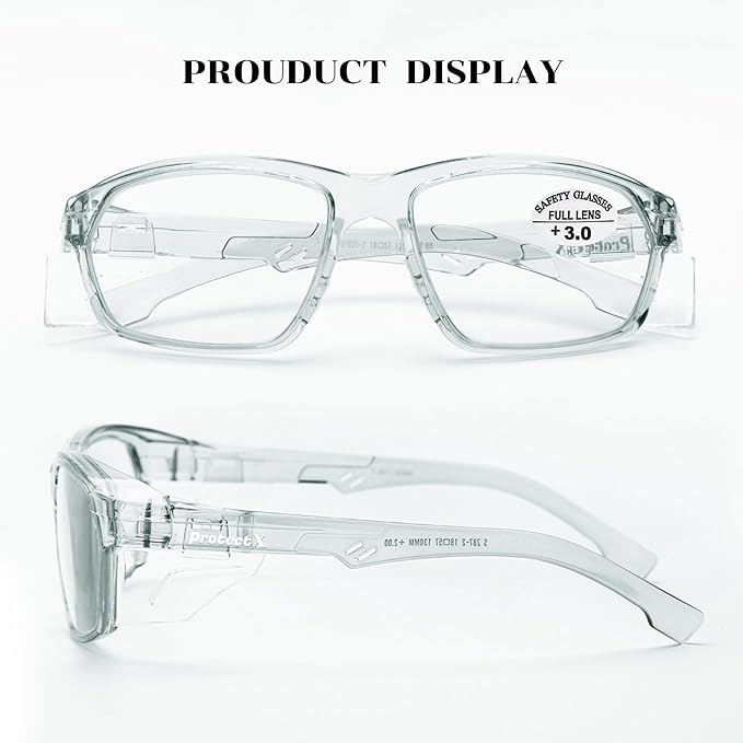 ProtectX Stylish Anti-Fog & Scratch-Resistant Safety Glasses With Readers, UV Protection Goggles, Anti-Impact Lightweight Glasses for Men＆Women Charcoal Reading 3.0