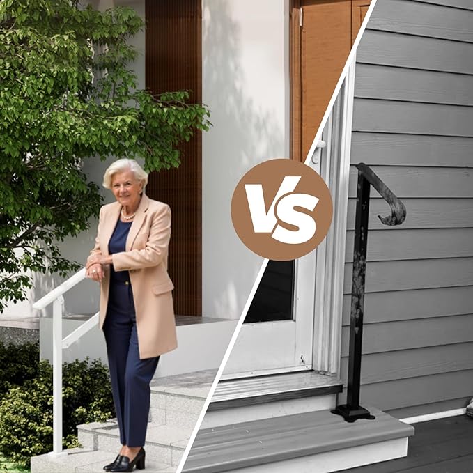 Hand Rails for Outdoor Steps,2-3 Step Railing for Stairs,Adjustable Porch Railing,Hand Rails for Seniors,Outdoor Deck Handrails for Exterior Steps,White