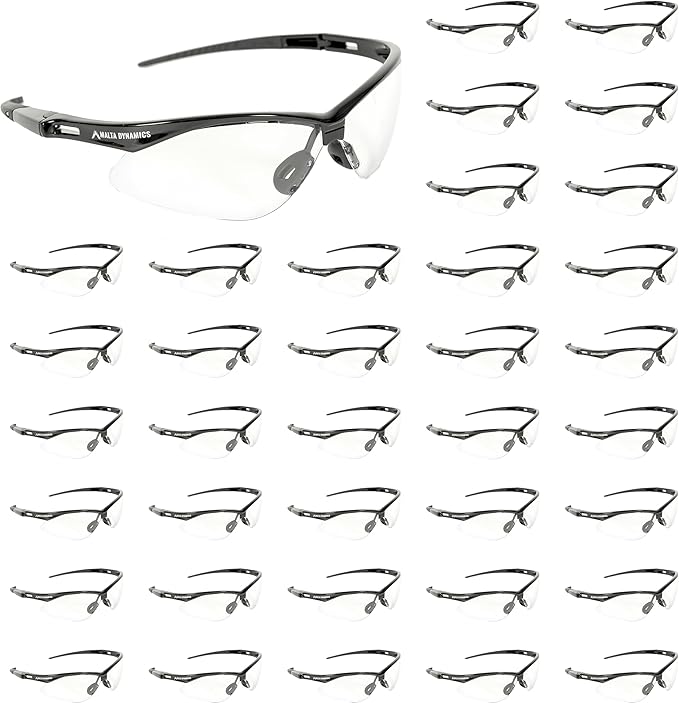 Malta Dynamics APEX Safety Glasses – Construction Safety Glasses for Men and Women with Anti Scratch and Anti Fog Protection, ISEA & ANSI Z87 Compliant (Clear, 36 Pairs)