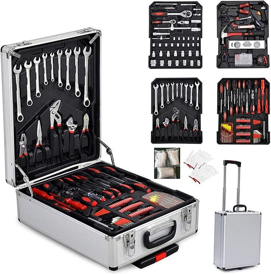 RYH 799/899pcs All-in-One Professional Tool Set & Rolling Tool Box Set - 4 Drawer Organizer Storage Case - Complete Home, Auto, Mechanic Tool Kit for DIY, Homeowner, Handyman Tool Set (799pcs+Silver)