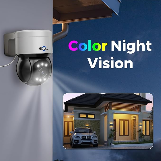 [330°Pan 90°Tilt+Human Tracking] Hiseeu 4K PoE Security Camera System,NVR Security Camera System w/8 * 8MP PoE PTZ Security Camera Outdoor&Indoor,2-Way Audio,Color Night Vision,7/24 Record