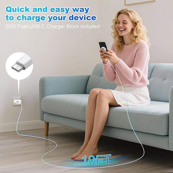 Magnetic Wireless Charger iPhone,Wireless Mag Safe Charger Magnetics Charger Pad USB C Charging Block and 10FT Mag-Safe Magnetic Chargers for iPhone 16 Pro Max/16e/15/14 Plus/13 Mini,AirPods Pro 2/3