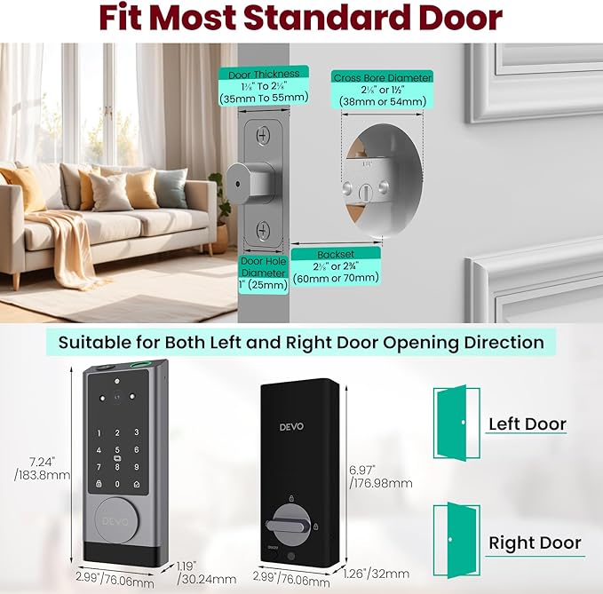 DEVO G1 Video Smart Lock with Camera & Doorbell, 6-in-1 Keyless Entry Door Lock with Fingerprint, App Remote, Auto Locks, Built-in Wi-Fi Smart Deadbolt for Front Door(Gray)