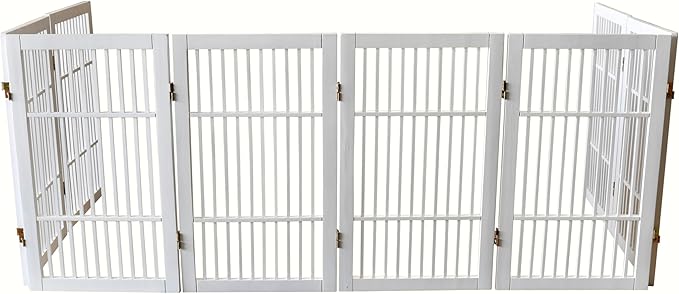 Pet Dog Gate Strong and Durable Freestanding Folding Acacia Hardwood Portable Wooden Fence Indoors or Outdoors by Urnporium (White Pet Gate, 8 Panel 30" Tall)