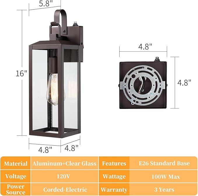 16'' Large Dusk to Dawn Outdoor Lighting 2 Packs, Modern Outdoor Lanterns for Porch, Waterproof Exterior Light Fixture Wall Sconces Lamps, Outside Lights for House Patio, Garage, Farmhouse, Brown