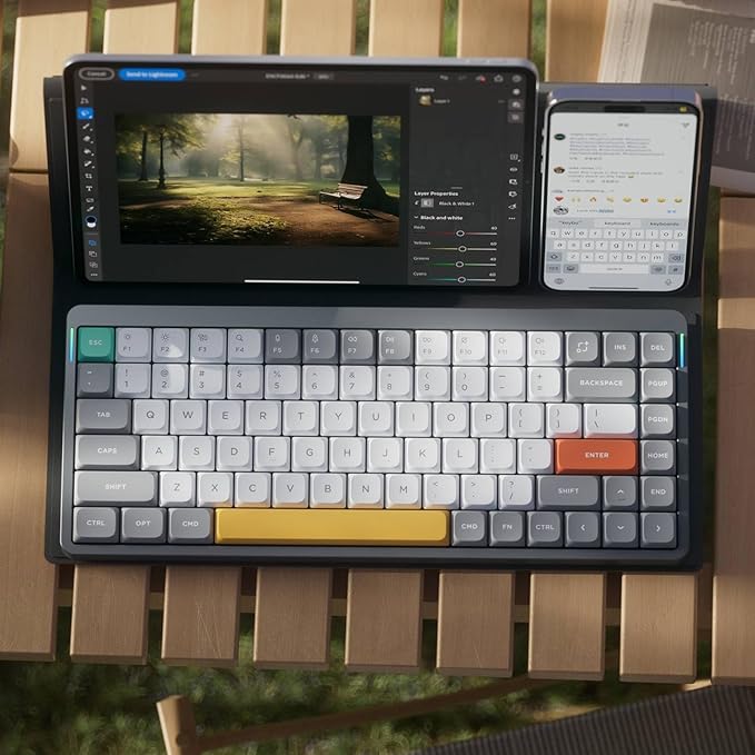 nuphy Air75 V2 Portable 75% Mechanical Keyboard,Wireless Keyboard,Supports Bluetooth/2.4G/USB-C RGB Bluetooth Keyboards,Compatible with Windows/Mac OS/Linux Systems Grey-Gateron Cowberry Switch