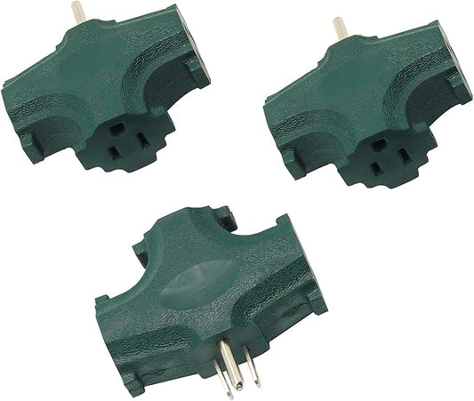 ETL Listed 3 Outlet Grounding Adapter, BTU Three Plug Outlet Adapter Splitter, Heavy Duty Grounded Power Tap, 3-Prong Outlet Adapter, Multi-Plug Extender, Green (Pack of 3)