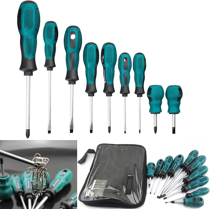 9 PCS Magnetic Screwdriver Set Professional Cushion Grip 5 Flat Head and 4 Phillips Tips Screwdriver Non-Slip for Repair Home Improveme Craft