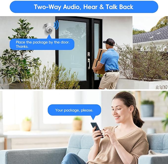 MMQ 【 Auto Track &10x Hybrid Zoom】 Dual Lens WiFi Security Camera System, 4PCS Wireless Cameras Outdoor with 1T HDD,10CH Expandable 5MP NVR, PTZ 2-Way Audio,Color Night Vision, Compatible with Alexa