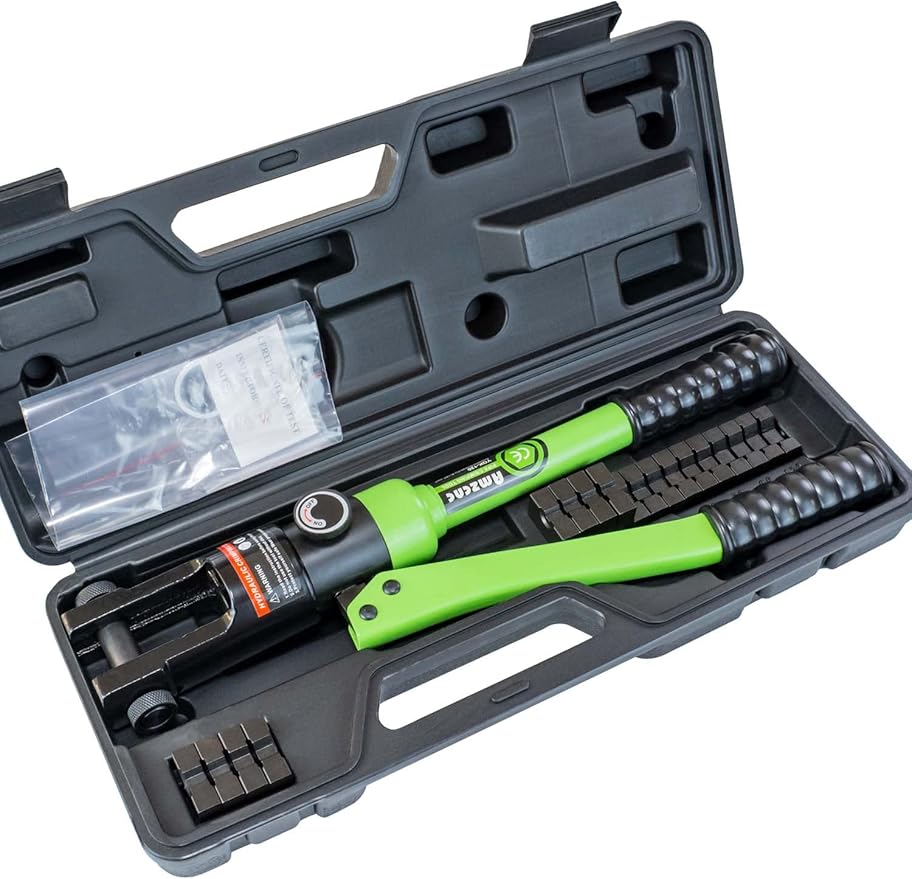 AMZCNC Professional Hydraulic Crimping Tool with 12 Ton Output Pressure and 9 Standard US Dies (Crimps 8 AWG to 4/0 AWG)
