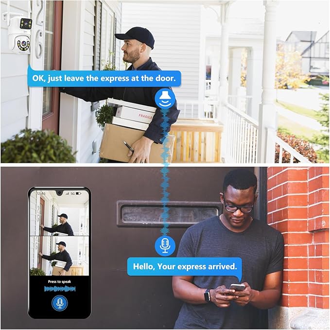 8MP Dual Lens PTZ WiFi Security Cameras Outdoor,Wired Power for AI Home Security,Motion Detection, Human Tracking,Color Night Vision,Siren,IP66 Waterproof,2-Way Audio 2.4G WiFi, 24/7 Recording,SD Slot