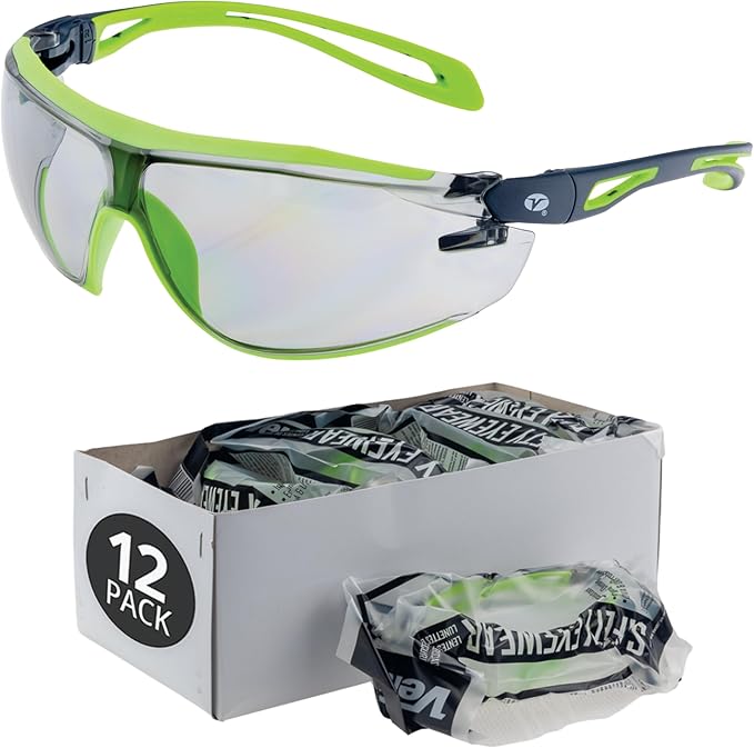 Veratti Encounter Safety Glasses, Anti-Fog Indoor/Outdoor Lens, ANSI Z87.1 Certified, Dielectric Gray/Green Frame