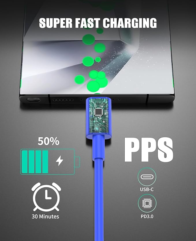 45W Super Fast Charger Type C for Samsung S24, USB C Android Phone Charger Fast Charging Block with 6FT/10FT Type C Charger Cord for Samsung Galaxy S24+ Ultra/S23+ Ultra/S22+ Ultra/iPhone 17/16-Blue