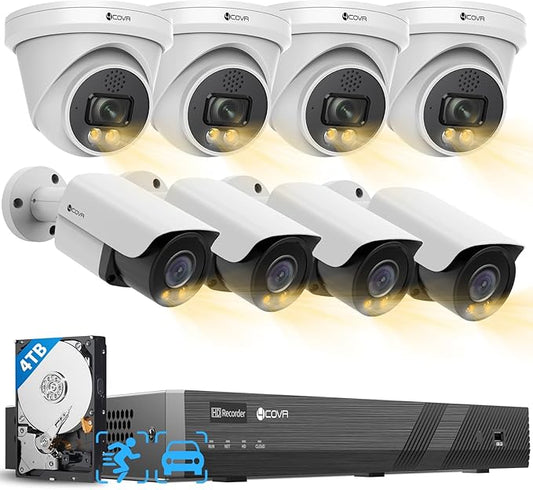 4COVR 16 Channel PoE Security Camera System, 2-Way Audio Talk, Person Vehicle Detection & Smart Color Night Vision, 4K HD 4TB NVR for Businesses, 4 Dome 4 Bullet 5MP Wired IP Camera IP67, LYH37Y5M1608