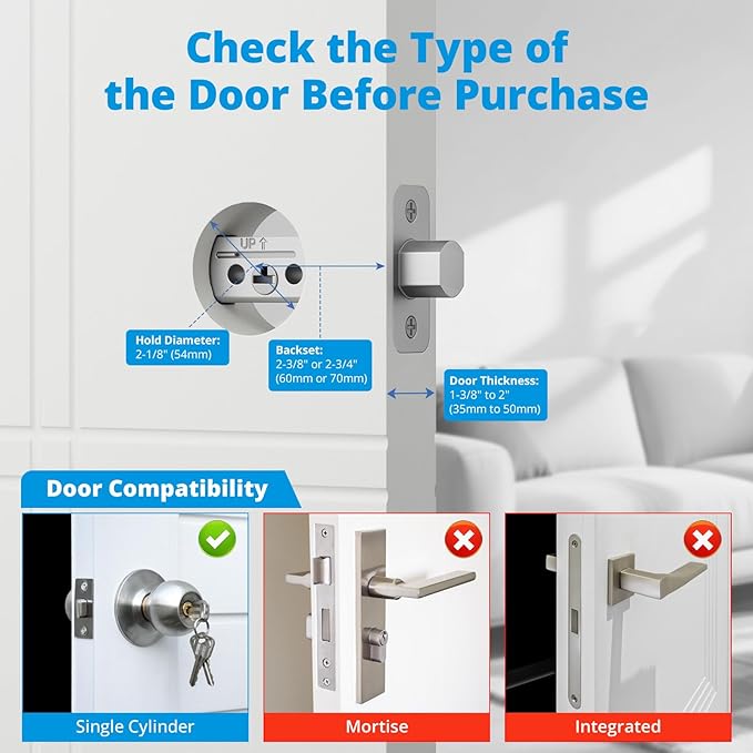 T02 Smart Lock, Keyless Entry Door Lock, Smart Lock for Front Door, Built-in Wi-Fi, App Control, Auto Locking, Fingerprint, Key, Fob Card, PIN Code Unlock, 8xAA Batteries, IP55 Waterproof