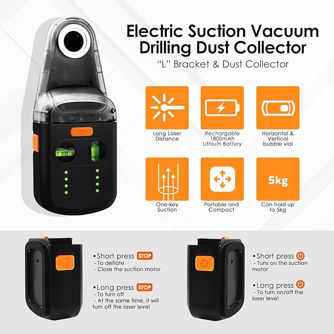 Laser Leveler Tool 4-in-1 Wall Laser Level with Line Laser, Drill Dust Collector, Electronic Vacuum Suction Cup and Wall Bracket, Rechargeable Laser Level Tool for Picture Hanging, Home Renovations