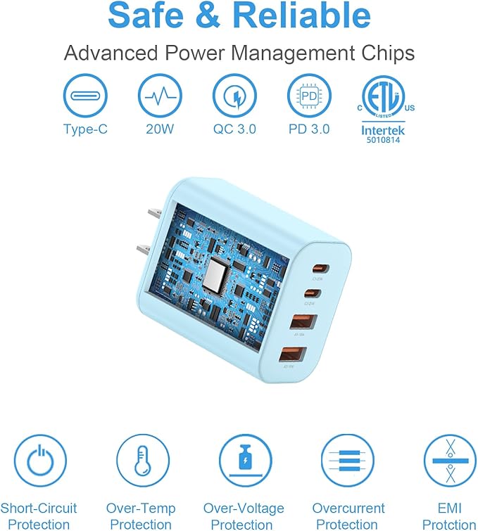 USB C Charger Block,40W USB C Charger Cube,Type C Charging Block,USB Wall Chargers Dual Port PD+QC Charging Cube for iPhone 16 15 14 13 12 11 Pro Max XS,iPad, Samsung Phone,Tablet(Blue)