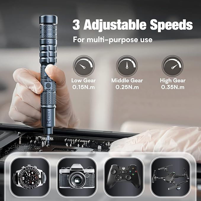 PKEY Cordless Electric Screwdriver Set, Mini Electric Screwdriver, 28 Magnetic Bits, 3 Gears Torque, Two batteries，Rechargeable Portable Repair Tool Kit for Electronics Laptops Clocks Glasses Camera