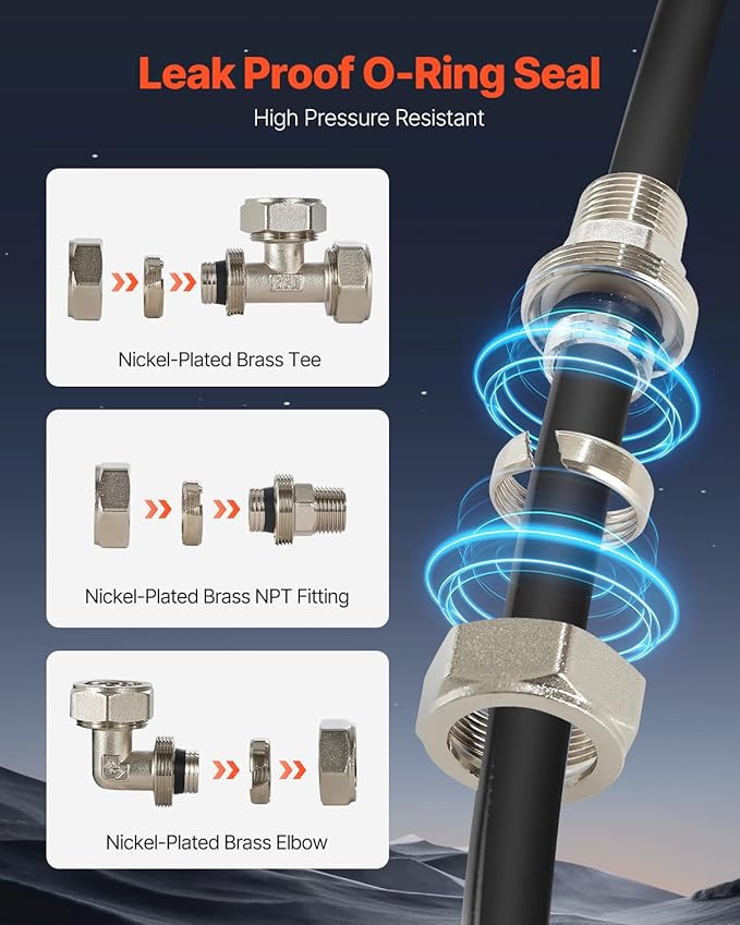 VEVOR Air Compressor Line Kit, 100FT x 3/4", HDPE-Aluminum Compressed Air Piping System, Leak-Proof, Pressure-Resistant & Easy-to-Install, Compressed Air Line Tubing Kit for Garages Workshops, Black