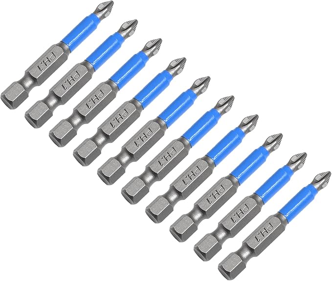 10 Pcs Magnetic Phillips Screwdriver Bit Set 2 inch Long, PH1 Phillips Bits Set, Non-Slip Cross Head Electric Screwdriver Bits Set 1/4" Hex Shank (PH1, 50mm)