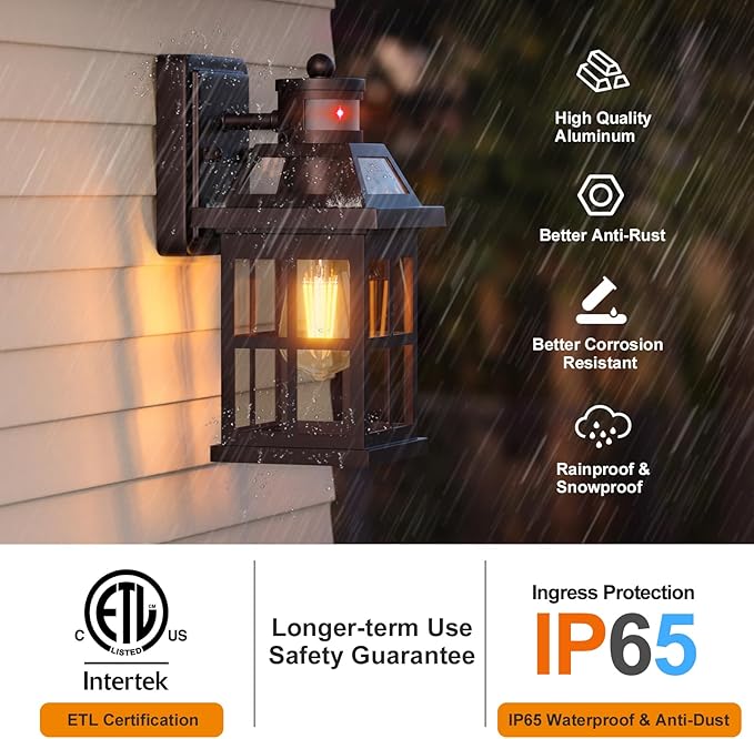 Bronze Outdoor Wall Lights with Motion Sensor, ETL Exterior Light Fixtures Waterproof 2 Pack, Anti-Rust Aluminum Porch Lights Dusk to Dawn Outdoor Lights Brown Lantern Sconces for House