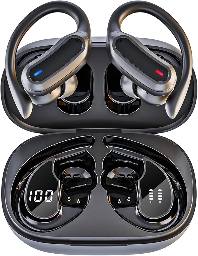 Wireless Earbuds, Bluetooth 5.3 Headphones, True Wireless Stereo Earphones with IPX6 Waterproof, Noise Cancelling Mic, Fast Charging and Comfort Fit Ear Buds for Sports, Workouts - Black