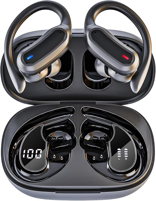 Wireless Earbuds, Bluetooth 5.3 Headphones, True Wireless Stereo Earphones with IPX6 Waterproof, Noise Cancelling Mic, Fast Charging and Comfort Fit Ear Buds for Sports, Workouts - Black
