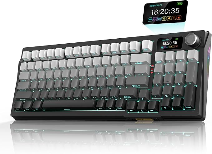 RedThunder K95 Wireless Mechanical Keyboard,TFT Screen & Knob, Trip-Modes Connection, Gasket Custom Hot-Swap Keyboard, RGB Backlit, Pre-lubed Linear Switches, Side Printed PBT Keycaps, Gray Gradient