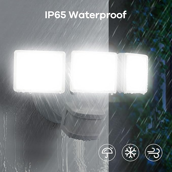 OREiN 6500LM/42W Flood Lights Outdoor, 180°/75FT Motion Sensor Outdoor Lights 4 Modes Dimmable Dusk to Dawn Floodlights IP65 Waterproof for 6000SQ.FT Area for Big Patio, Driveway, White (Hardwired)