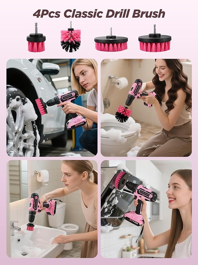 Pink Cordless Drill Set 21V, 154 PCS Tool Kit for Women with Storage Bag, Power Electric Drills, Precision Screwdriver Set, Hammer, Pliers, Magnetic Wristband and Accessories for DIY Home Repair Gift