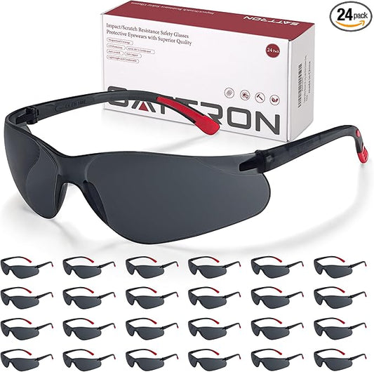 Tinted Safety Glasses 24 Pack, Safety Sunglasses Bulk UV Protection & ANSI Z87.1, Protective Eyewear Scratch Impact Resistant Safety Goggles for Men Women Construction, Shooting, Lab Work Smoke Grey
