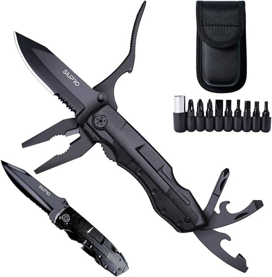 Multitool Pocket Knife for Men, Tactical Folding Multi Tool, Multipurpose Utility Plier Set, Camping, Survival, Hiking Gear, Screwdriver Kit, Mens Gifts Idea