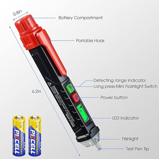 WGGE AC Voltage Tester/Non-Contact Voltage Tester with Dual Range AC 12V-1000V/48V-1000V, Electrical Pen with LCD Display and Flashlight Buzzer Alarm, Detect Wire Breakpoint, Live/Null Wire Tester.