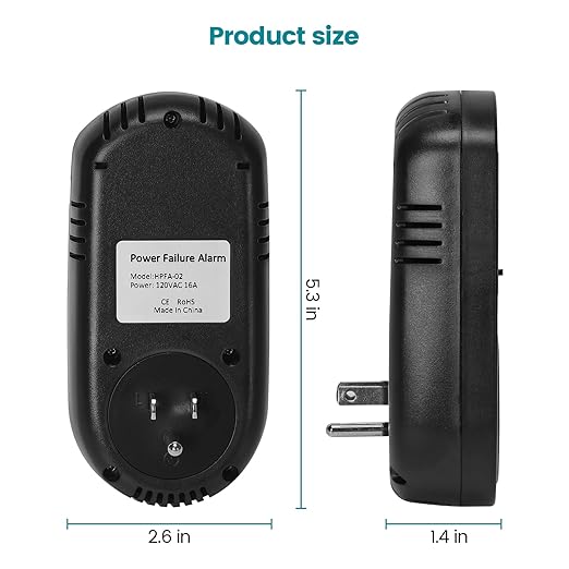 Briidea Power Outage Alarm for Freezers - LED Indicators, Adjustable 80-120dB Alarm, Ideal for Monitoring Refrigerators, Freezers, and Sewage