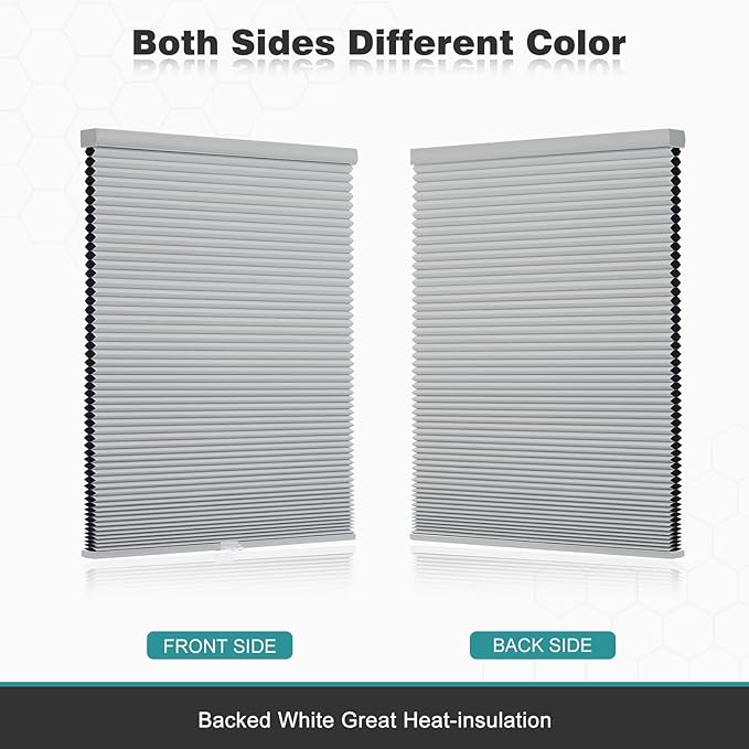 Changshade Cordless Cellular Shades, Blackout Honeycomb Shades for Windows, Pull Down Pleated Blinds, Easy to Install for Indoor Windows and French Doors,54" W x 72" H, Grey
