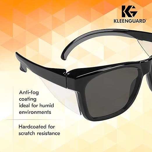 KLEENGUARD™ V30 Maverick™ Safety Glasses (56569), Smoke Lenses with KleenVision™ Anti-Fog coating, Black Frame, Carrying Case, Unisex Sunglasses for Men and Women