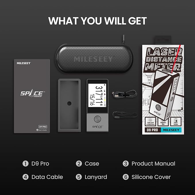 MiLESEEY 330 ft Smart Laser Tape Measure & Digital Ruler D9 PRO– IPS Touchscreen, App‑Sync, Visual Aligning Indicator, P2P, Live Angle Display Professional Measuring Tool