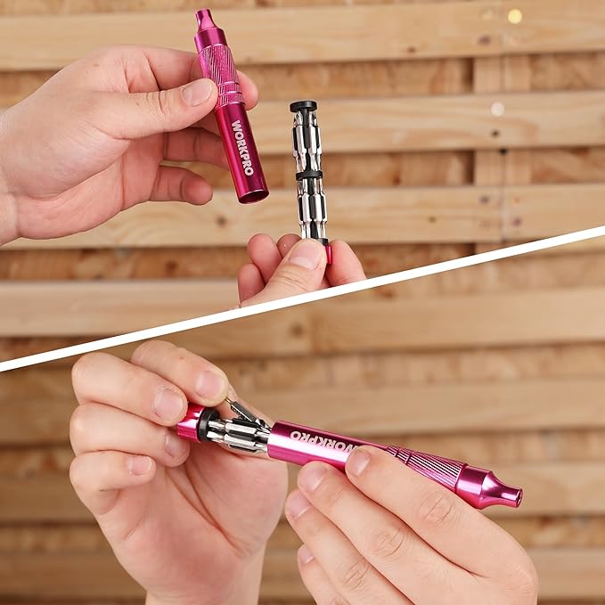 WORKPRO 24 in 1 Multi Bit Mini Screwdriver Set Magnetic, Manual Pen Screwdrivers, Tough S2 Steel Small Screwdriver Bits for Eyeglass, Watch, Laptop, Phone, Jewelry and Electronic, Pink