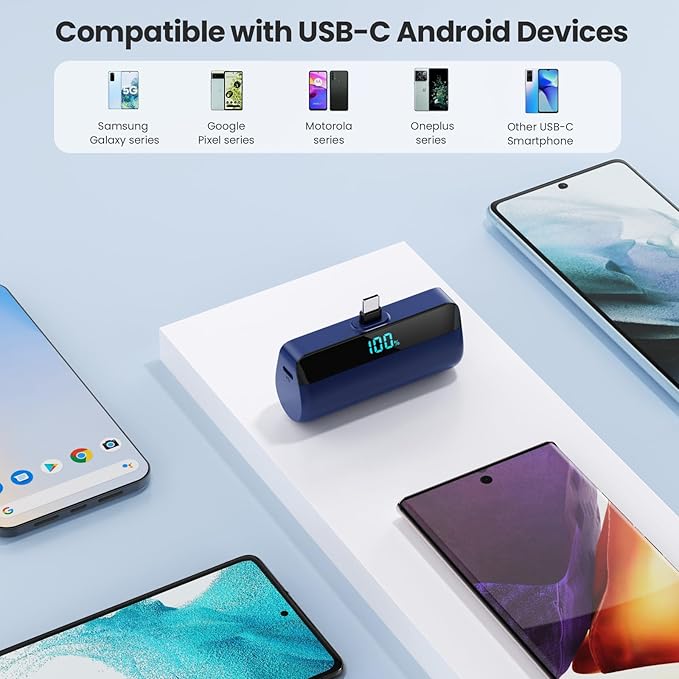 [2-Pack] Mini Portable Charger 5500mAh for iPhone 15/16 Series, LCD Display 15W PD Fast Charging Power Bank USB C Connector Battery Pack Compatible with 16/16 Pro Max/15/15 Pro Max Samsung Android etc