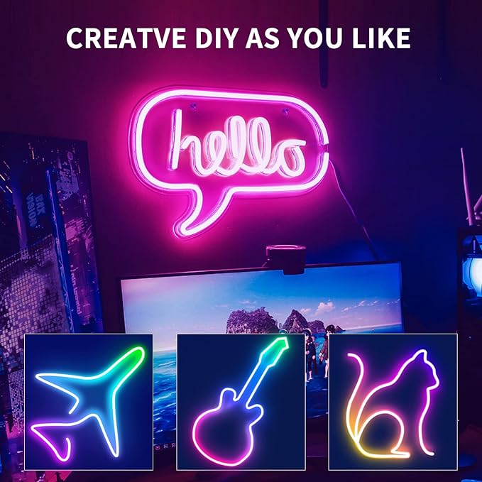 32.8ft LED neon Lights with Remote APP Control IP65 Waterproof Flexible Neon Strip Lights 24V RGB Rope Lights for Bedroom Room Outdoors Décor