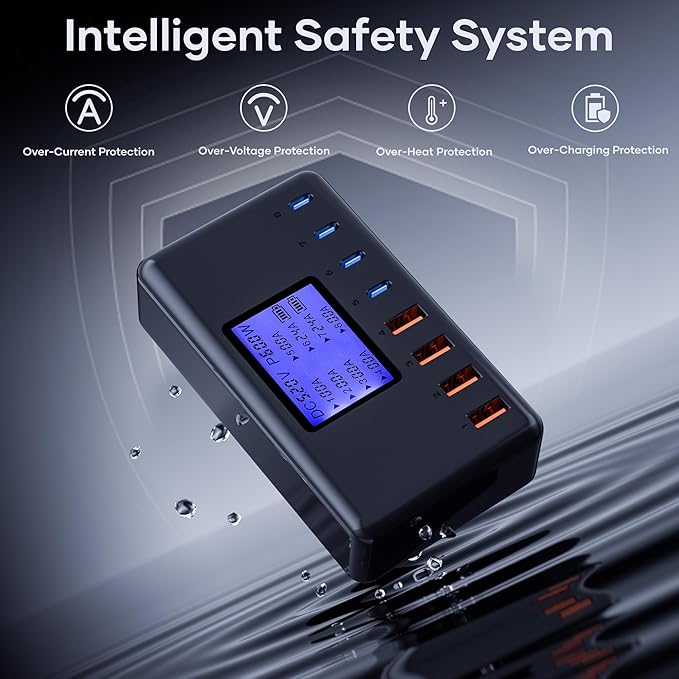 152W Charging Station, 8-Port Desktop USB-C & USB-A Charger Hub, 20W 4xUSB-C & 18W 4xUSB-A, Compatible With iPhone 15/14/13 Pro/Max, iPad, Samsung Galaxy Note S23