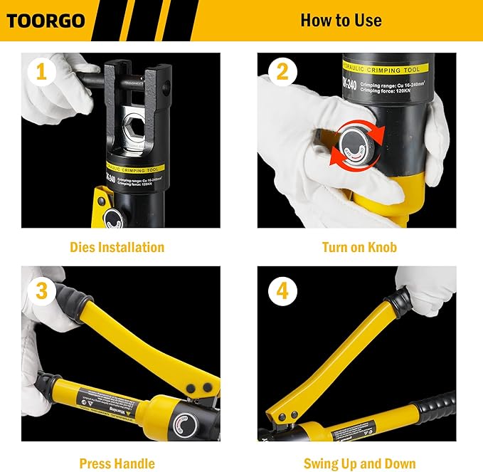 Cable Lug Crimping Tool, 6 AWG to 500 MCM Hydraulic Plier, 12 Ton Hand Crimping Tool for Wires, Terminal, Lug, Crimping Tool Kit with 10 Dies