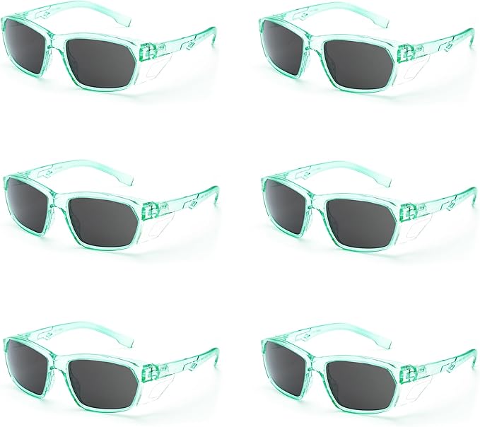 ProtectX Stylish Anti-Fog & Scratch-Resistant Safety Glasses With Readers, UV Protection Goggles, Anti-Impact Lightweight Glasses for Men＆Women Jade Tinted Smoke - 6 Pack
