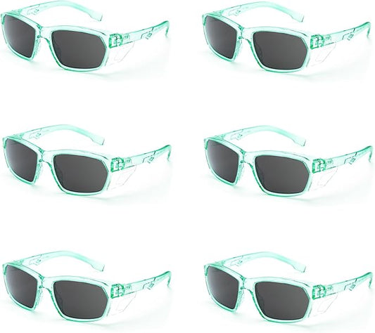 ProtectX Stylish Anti-Fog & Scratch-Resistant Safety Glasses With Readers, UV Protection Goggles, Anti-Impact Lightweight Glasses for Men＆Women Jade Tinted Smoke - 6 Pack