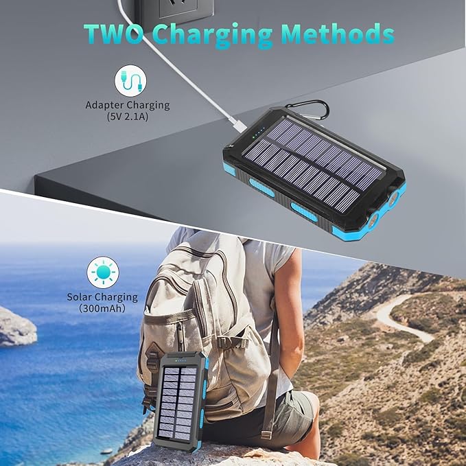 Solar Charger Power Bank, 39800mAh Portable Charger Fast Charger USB C Port Built-in Led Flashlight and Compass for All Cell Phone and Electronic Devices
