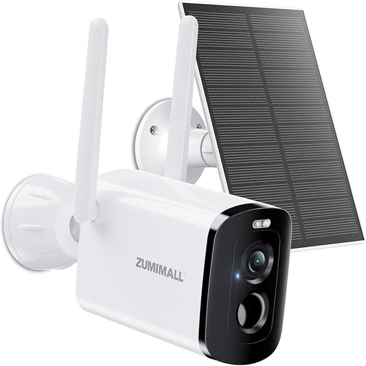 ZUMIMALL Solar Security Cameras Wireless Outdoor, 2K Camera for Home Security with 3MP Color Night Vision, 2.4GHz WiFi, 2-Way Talk, Spotlight & Siren, IP66 Weatherproof, Compatible with Alexa